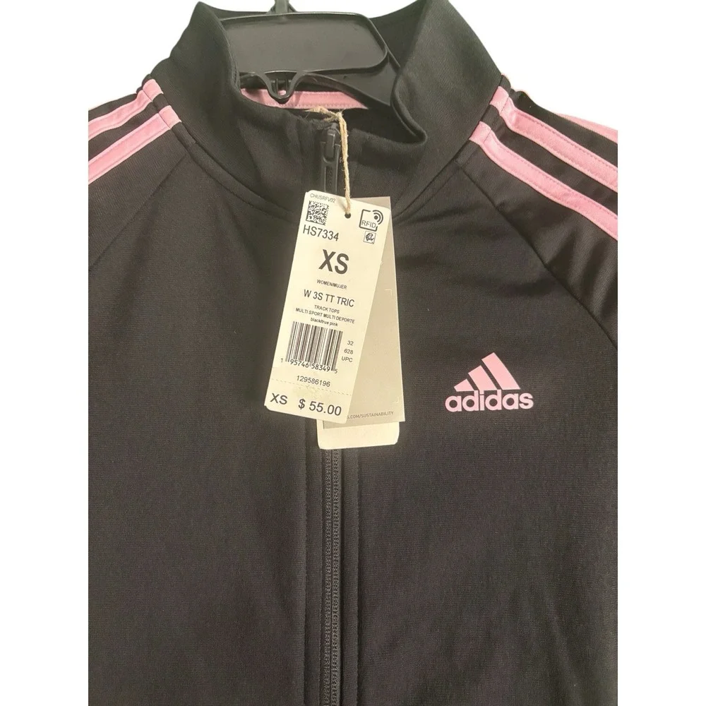 Adidas Jacket Women‎ Extra Small Black Pink Track Jacket NWT - Picture 2 of 8